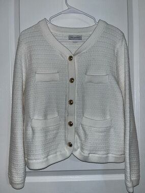 Textured Cream Button-Front Cardigan with Gold Buttons